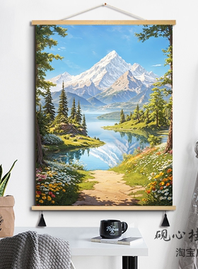 日照金山客厅玄关装饰画山水风景沙发背景墙高级感轻奢布艺挂画
