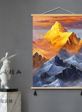 日照金山玄关装饰画油画客厅山水画靠山图入户正对门壁画布艺挂画