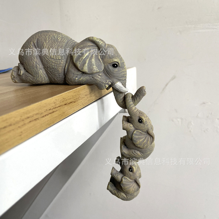 三只象树脂园艺摆件Cute Elephant Figurines大象悬挂小象工艺品-图1