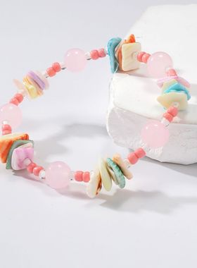 新款海洋风度假彩虹女小众轻糖果糖果彩色手饰水晶手链
