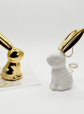 陶瓷摆件复活节兔子创意可爱北欧装饰陶瓷摆件电镀装饰品厂家