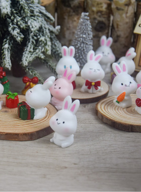 圣诞树脂摆件迷你小兔子仿真卡通可爱动物家居装饰微景观造景摆设