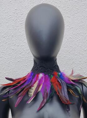 款3黑色蕾丝花边羽毛围脖围巾假领子万圣节化妆舞会服装服饰道