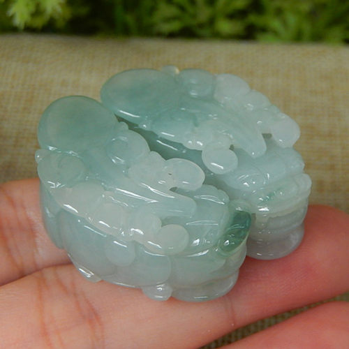 缅甸天然A货翡翠原石半明料玉石毛料冰糯种飘花一对貔貅挂件K2687 - 图3