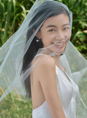 拍照道具裸纱头纱长款软纱白色新娘婚纱照摄影单层轻薄舞蹈素纱