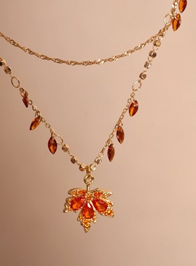 赤霞橘光~绝美双层枫叶项链
