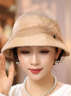布塔春夏款桑蚕丝沙滩帽防晒遮阳帽子女防紫外线渔夫帽真丝太阳帽