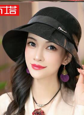 布塔香云纱帽子女夏季防晒百搭花螺渔夫帽防晒遮阳帽重磅桑蚕丝