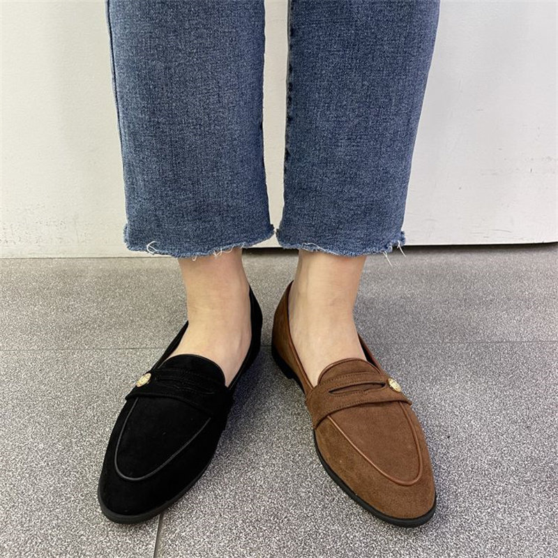 乐福鞋女2023新款小池在首尔秋季尖头浅口平底休闲复古绒面豆豆鞋,淘宝优惠券,粉丝福利购,淘宝优惠卷
