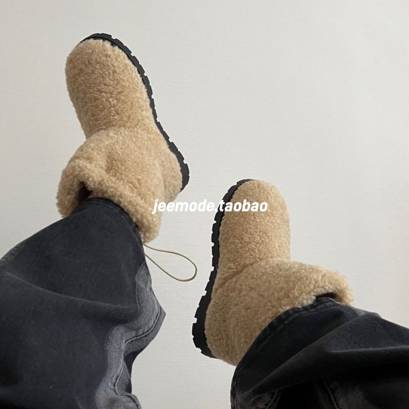 小池在首尔东大门冬季新款卷卷毛加厚仿羊羔绒抽绳小众休闲雪地靴,淘宝优惠券,粉丝福利购,淘宝优惠卷