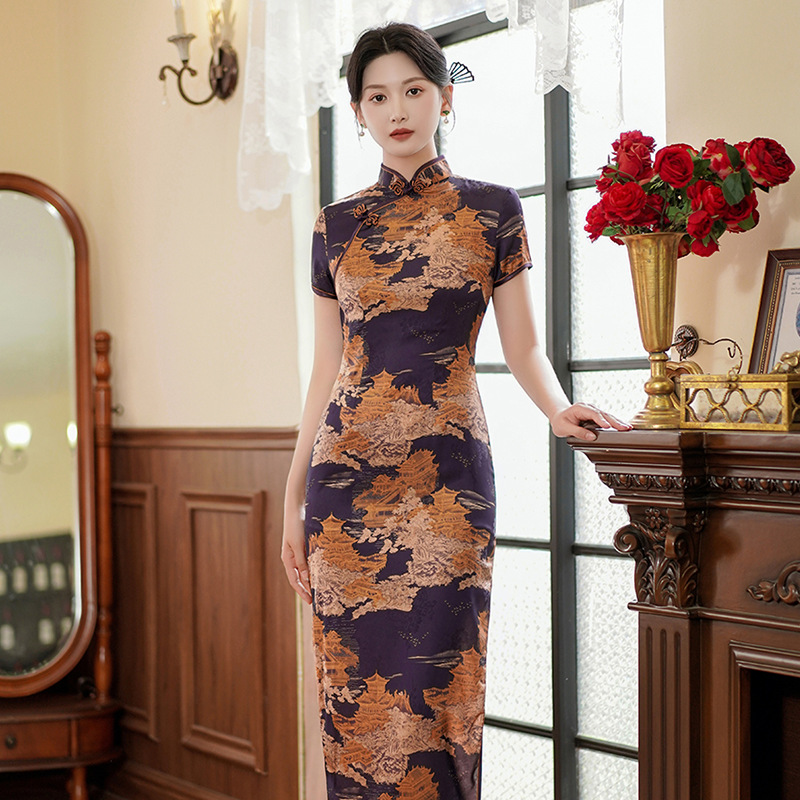 Chinese traditional dress cheongsam2024春夏新款旗袍长裙女装 - 图3