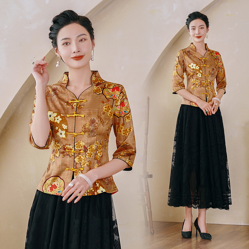 旗袍两件套上衣改良表演时尚修身优雅中国风复古春夏款采耳唐装女