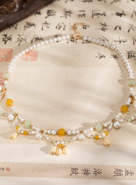 古风春款新中式铃兰花璎珞项链少女坦领锁骨链汉服马面裙