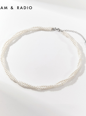 双层缠绕珍珠项链女轻奢小众