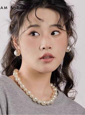 大号仿珍珠项链显脸瘦气质高级感