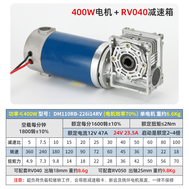 400W500W直流有刷电机12V24V48V蜗轮蜗杆减速调速马达正反低转速