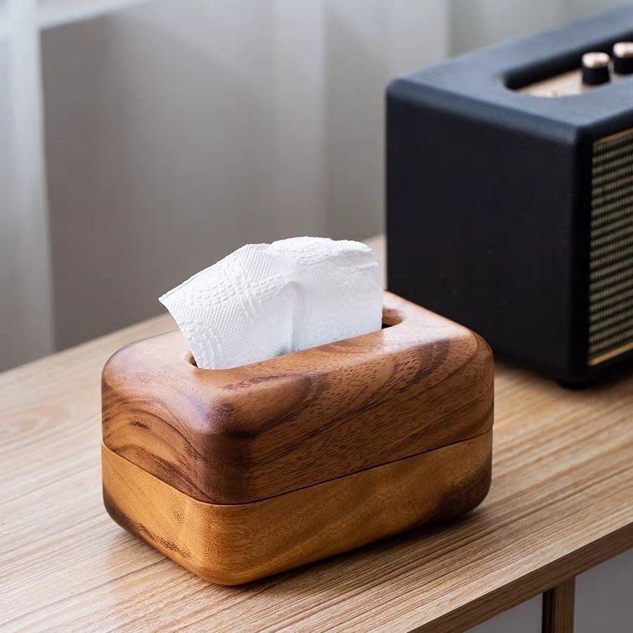 胡桃木纸巾盒 家用桌面餐巾纸收纳盒 复古轻奢创意抽纸盒 - 图3