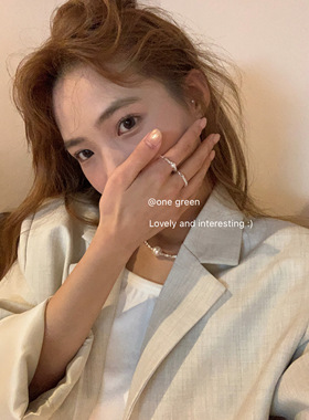 甜酷几何叠带珍珠气质戒指项链