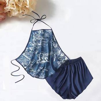 Ice Silk Bellyband Suit Ink Style ແບບໂບຮານ Sexy Cool Printed Backless Pajamas Underwear Summer ແບບບາງໆ