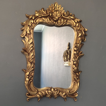 Eurostyle Bathroom Mirror Retro Golden Decorative Mirror Cosmetic Mirror Square Toilet Mirror Comb Dresser Bathroom