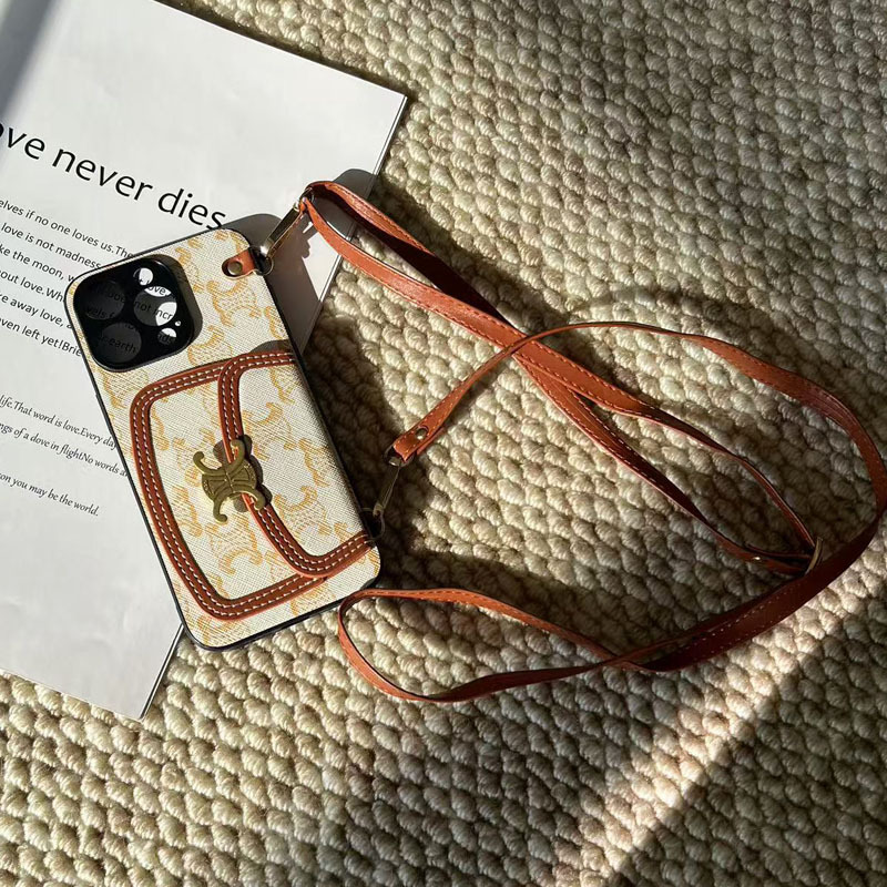 老花iPhone16promax手机壳新14斜挎苹果15pro高级14卡包13皮质潮12复古7p奢华11贵妇xr手提简约8plus时尚防摔 - 图2