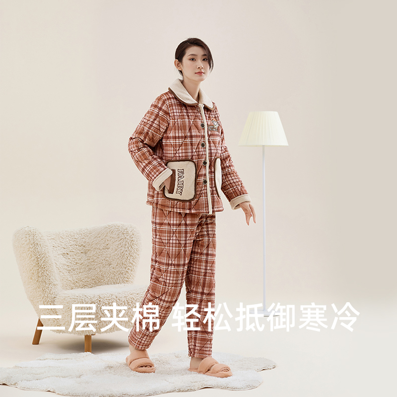 好波睡衣女大码休闲家居服冬季夹棉加厚睡衣新款家居服HJ23125 - 图0