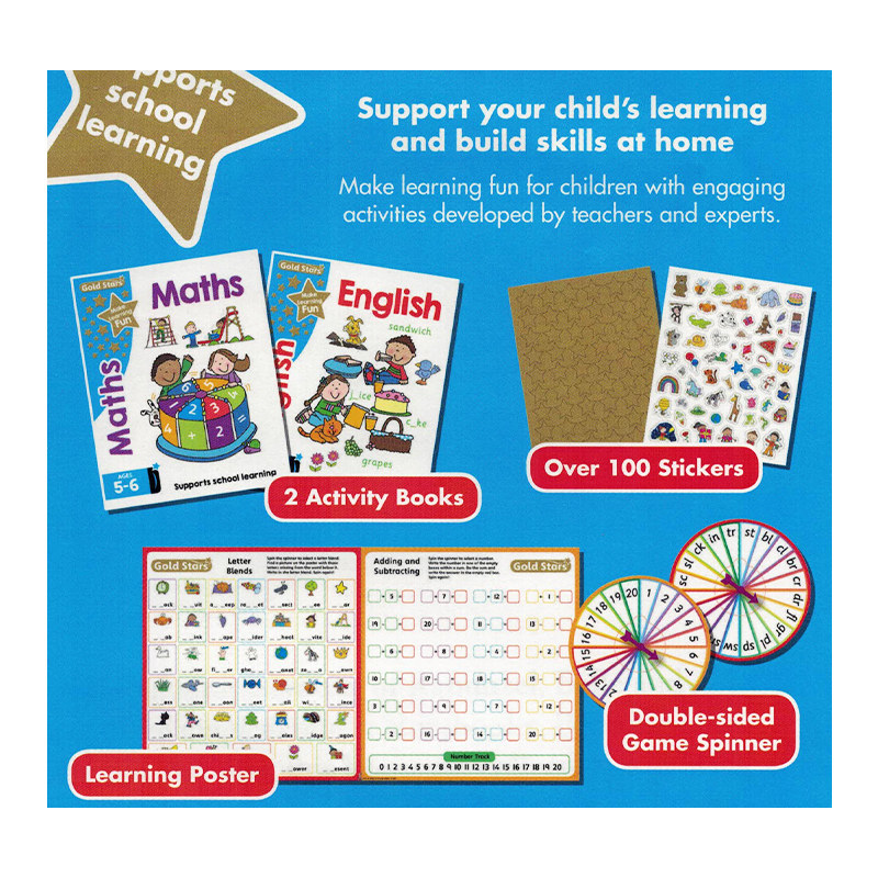 英文原版绘本Gold Stars My Learning Bag Ages 5-6操作书包练习册 含奖励贴学习海报maths englisg 幼小衔接儿童启蒙早教英语读物