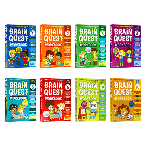 新版大脑任务练习册全套8册 Brain Quest Workbook 英文原版 4-12岁幼儿童小学课外家庭练习册提升学习能力进口英语书籍平装版 - 图0