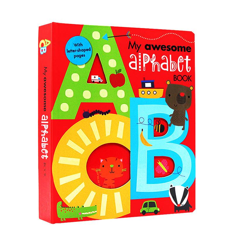 进口正版 My Awesome Alphabet Book 英文原版绘本 幼儿童26个字母单词启蒙镂空异形纸板书3D立体字母认知英语启蒙书数字书同款 - 图3