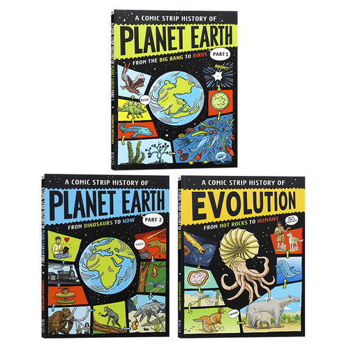 科普漫画历史篇3册 英文原版绘本 A Comic Strip History of Planet Earth Part/Evolution 地球漫画史 从大爆炸到鸟类 恐龙到现代 - 图0