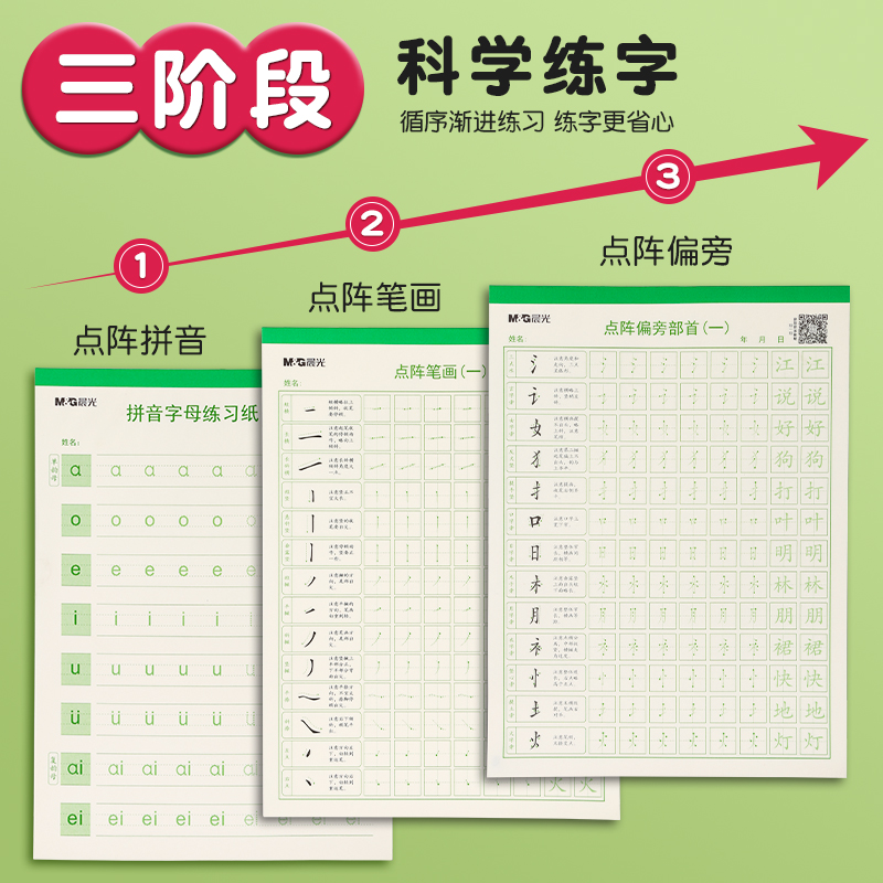 晨光点阵控笔字帖拼音字母偏旁笔画小学生用一二三年级运笔书法训练纸草纸入门套装幼儿园儿童楷书硬笔练字本 - 图2