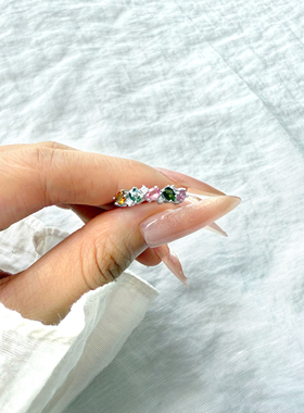 碧玺戒指彩宝女气质百搭排戒清新