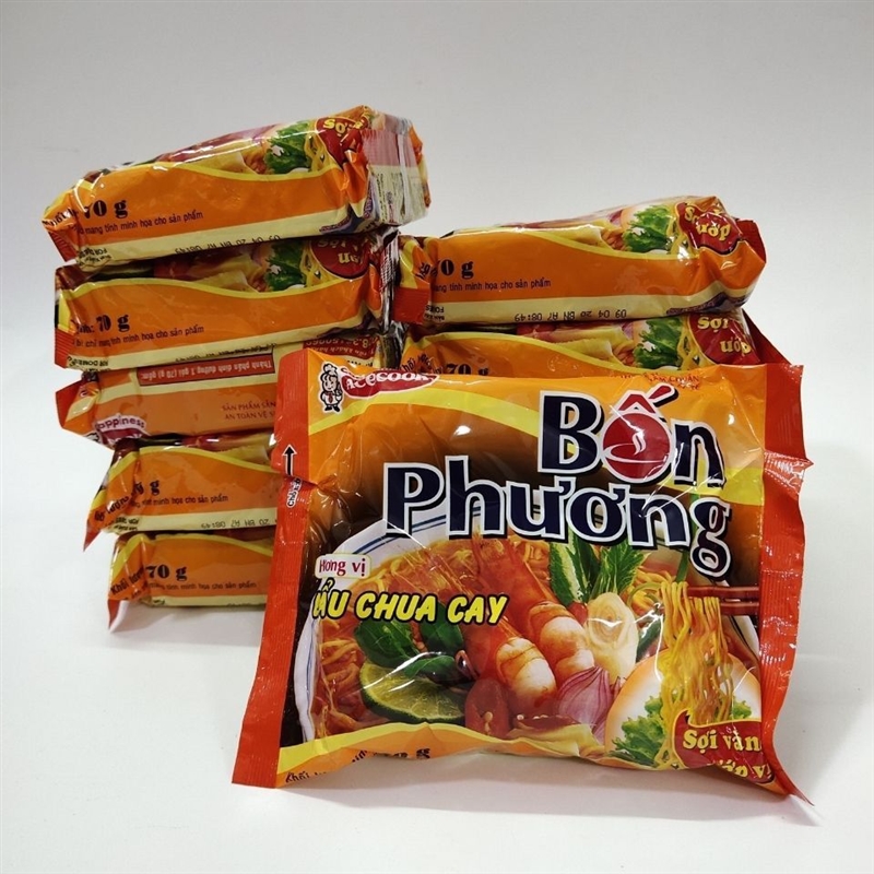 越南进口风味休闲正宗方便面即使免煮虾味 mi bon phuong - 图1