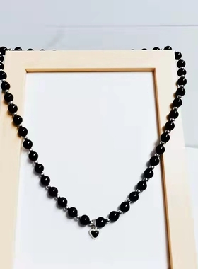 明星街拍黑色珍珠街舞4王一博同款钛钢圆珠高端拼接男锁骨链小众