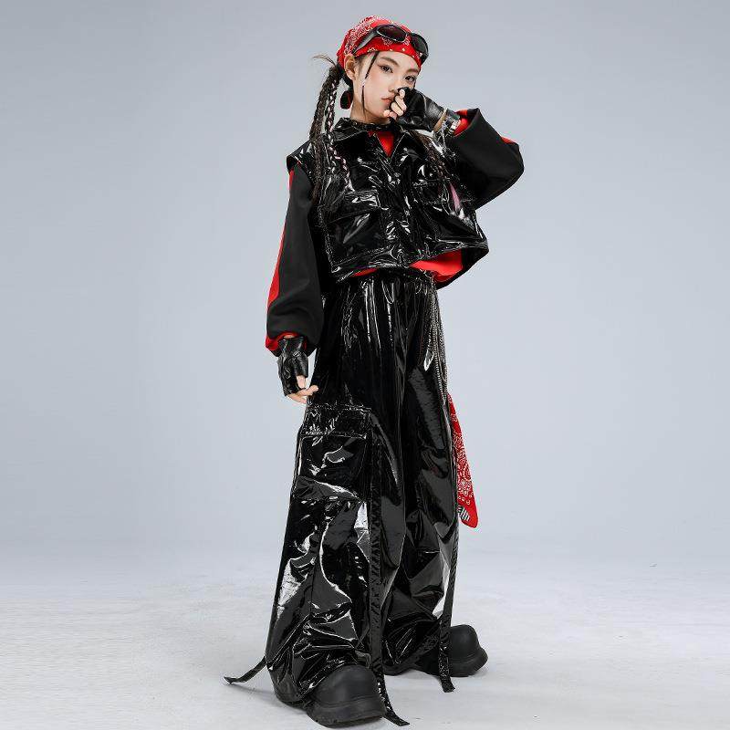 儿童街舞潮服嘻哈男童黑皮裤表演服套装hiphop女童潮装元旦演出服,淘宝优惠券,粉丝福利购,淘宝优惠卷
