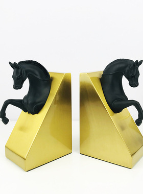 样板房酒店会所软装马头书档现代欧式家居工艺品金属摆件装饰品