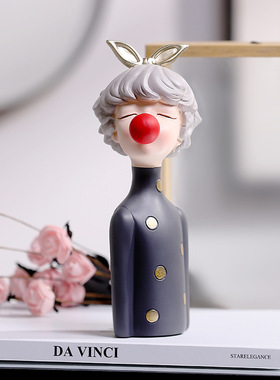 可爱泡泡嘴女孩桌面雕塑工艺品树脂摆件客厅卧室玄关服装餐饮装饰