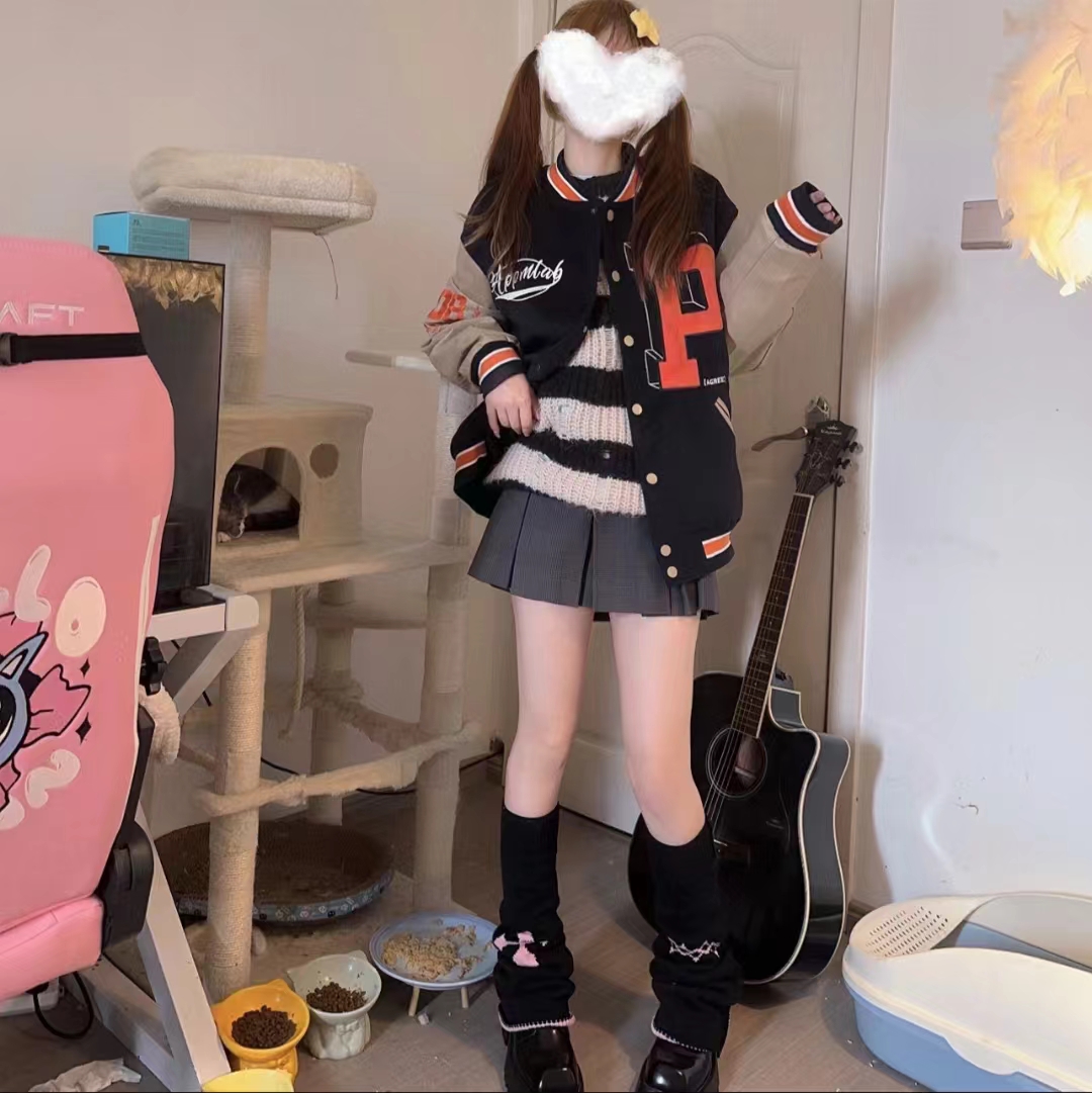 APPMLAB国潮棒球服男拼接美式复古街头嘻哈宽松上衣女百搭皮夹克A_APPMLAB_男装