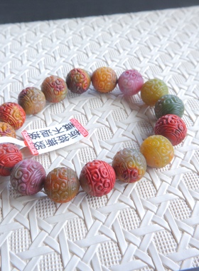天然玛瑙手链手串雕刻包浆料回纹珠圆珠13mm