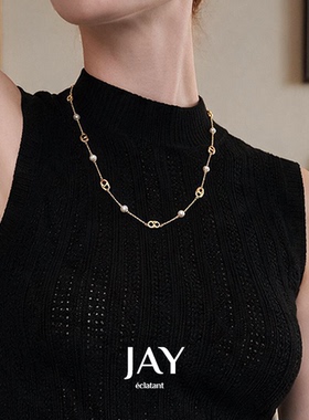JAY猪鼻子法式珍珠项链长款配饰