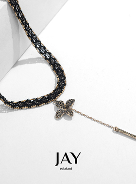 JAY黑色蝴蝶高级感蕾丝锁骨链女