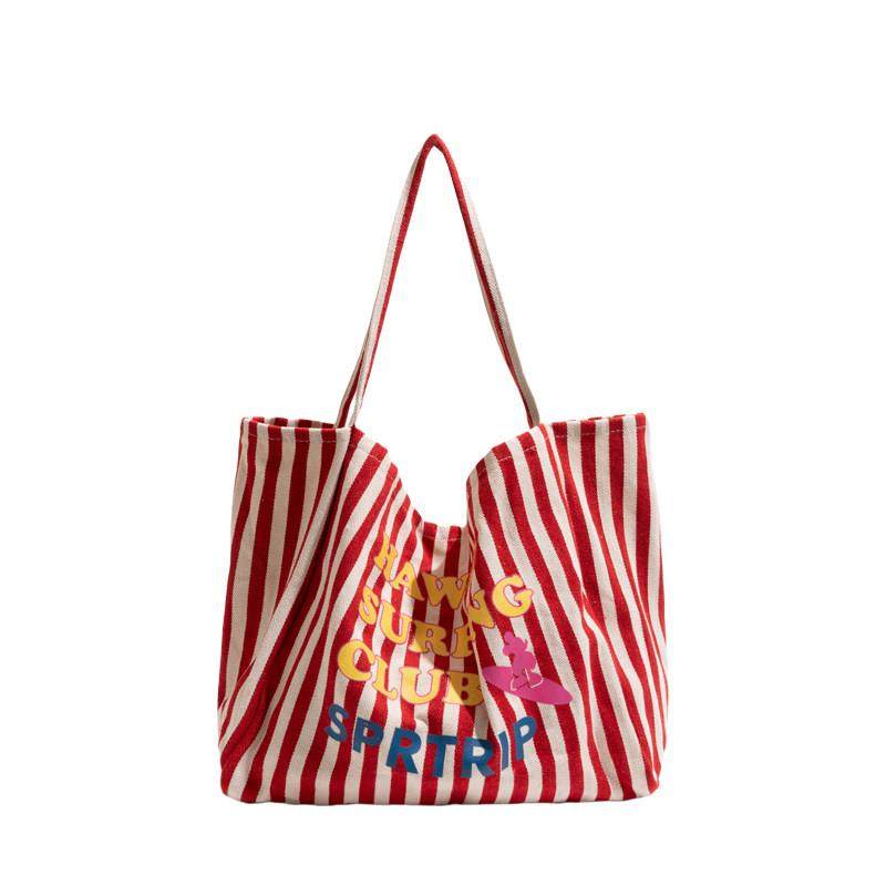 【日本购】夏日多巴胺日光黄帆布包包条纹撞色小众手提包单肩托特,淘宝优惠券,粉丝福利购,淘宝优惠卷