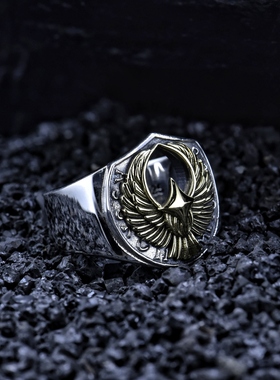 老鹰指环男士925纯银个性戒指男潮精工开口可调节设计感小众手饰