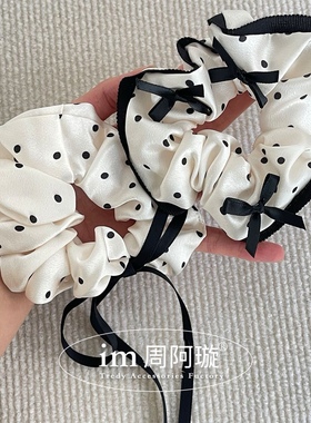 ins韩国博主同款经典黑白波点飘带蝴蝶结大肠发圈百搭日常发饰女