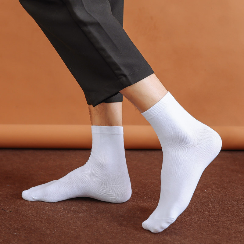 男士纯色时尚中筒秋季吸汗简约棉袜 佩足短袜/打底袜/丝袜/美腿袜