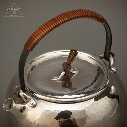 宽山堂999纯银手工制作真锅一块打急须250ml泡茶壶口打出工艺银壶 - 图0