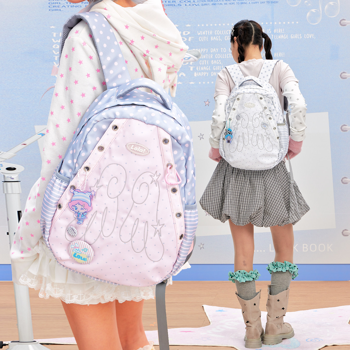 新年礼物LOLA DESIGN可爱波点双肩包 少女书包初中女生高中生背包,淘宝优惠券,粉丝福利购,淘宝优惠卷