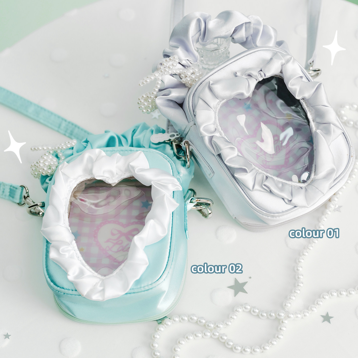 LOLA DESIGN天使爱心珍珠蕾丝斜挎小痛包 外出遛娃包10CM透明娃包,淘宝优惠券,粉丝福利购,淘宝优惠卷