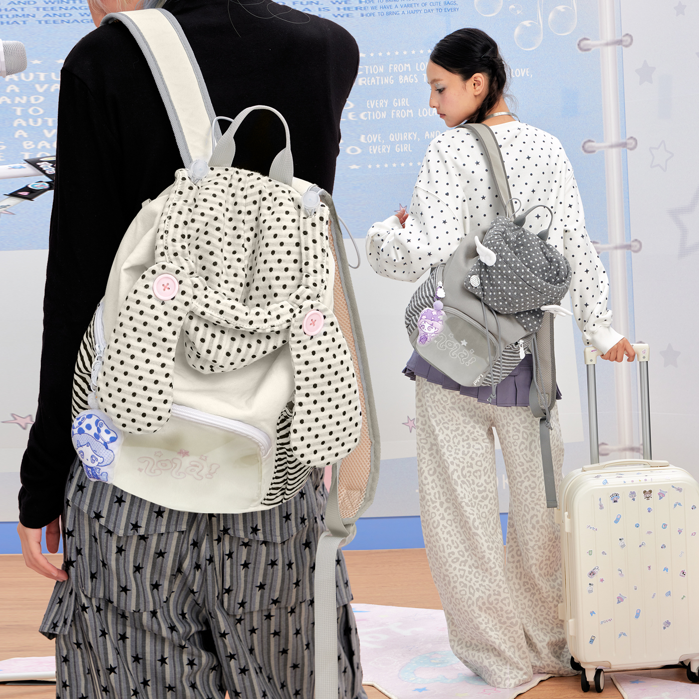 LOLA DESIGN帽子少女双肩包 旅游轻便背包大容量学生通勤徒步书包 - 图1