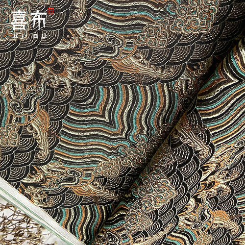 特-价!金咖黑色绿色云海崖纹亚光织锦缎布料丝绸缎子云锦古装面料 - 图2